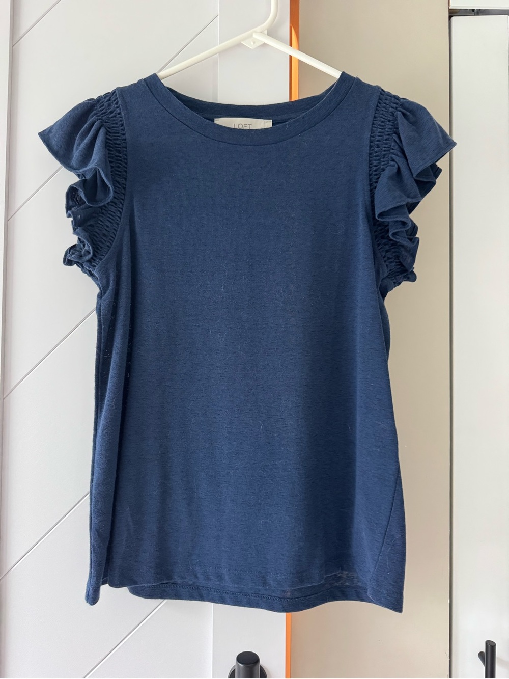 LOFT Navy Ruffle Sleeve Tee